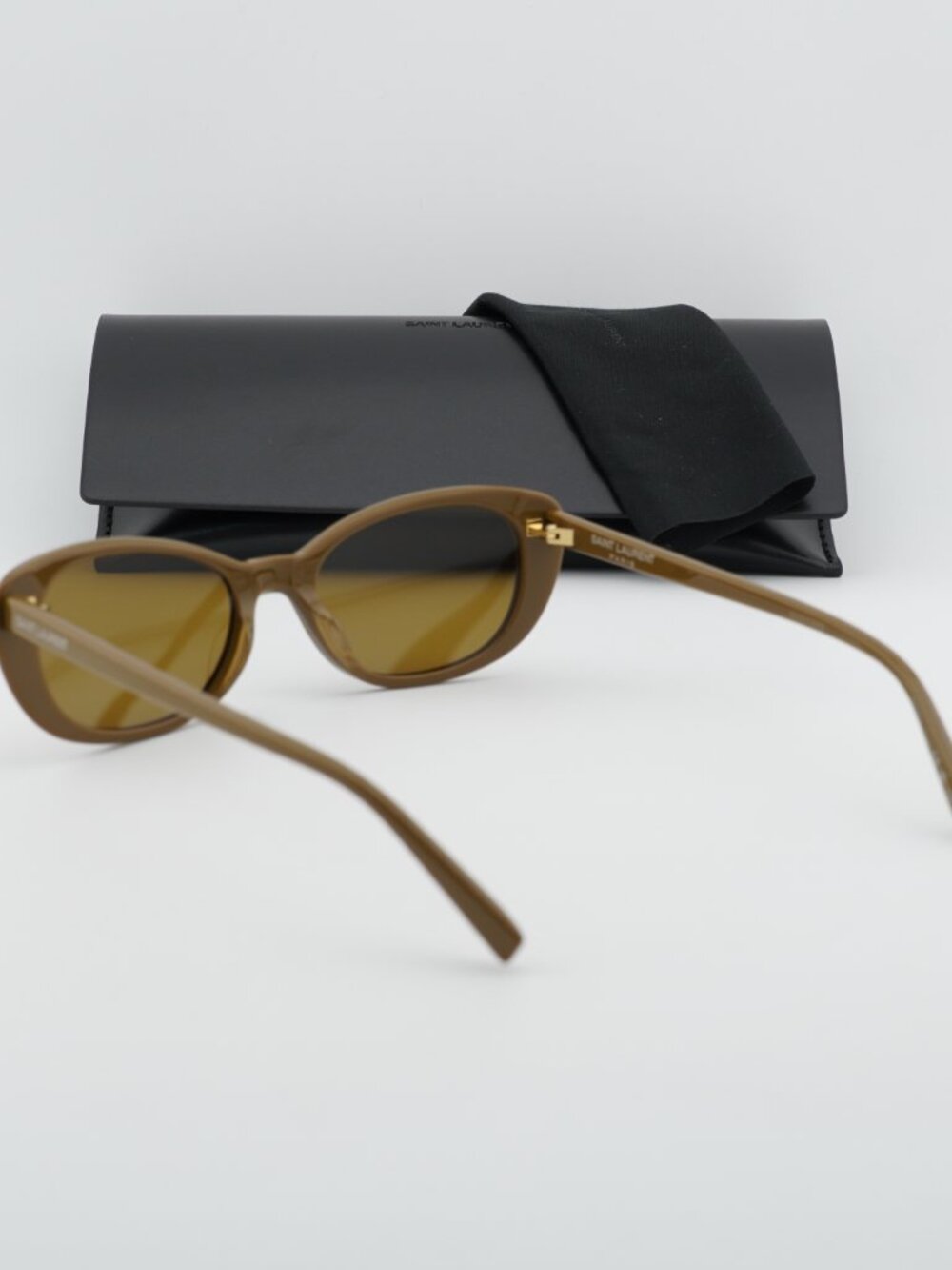 Saint Laurent SL822 003 Cat Eye Sunglasses - Licorice Brown / Khaki - Picture 4 of 11